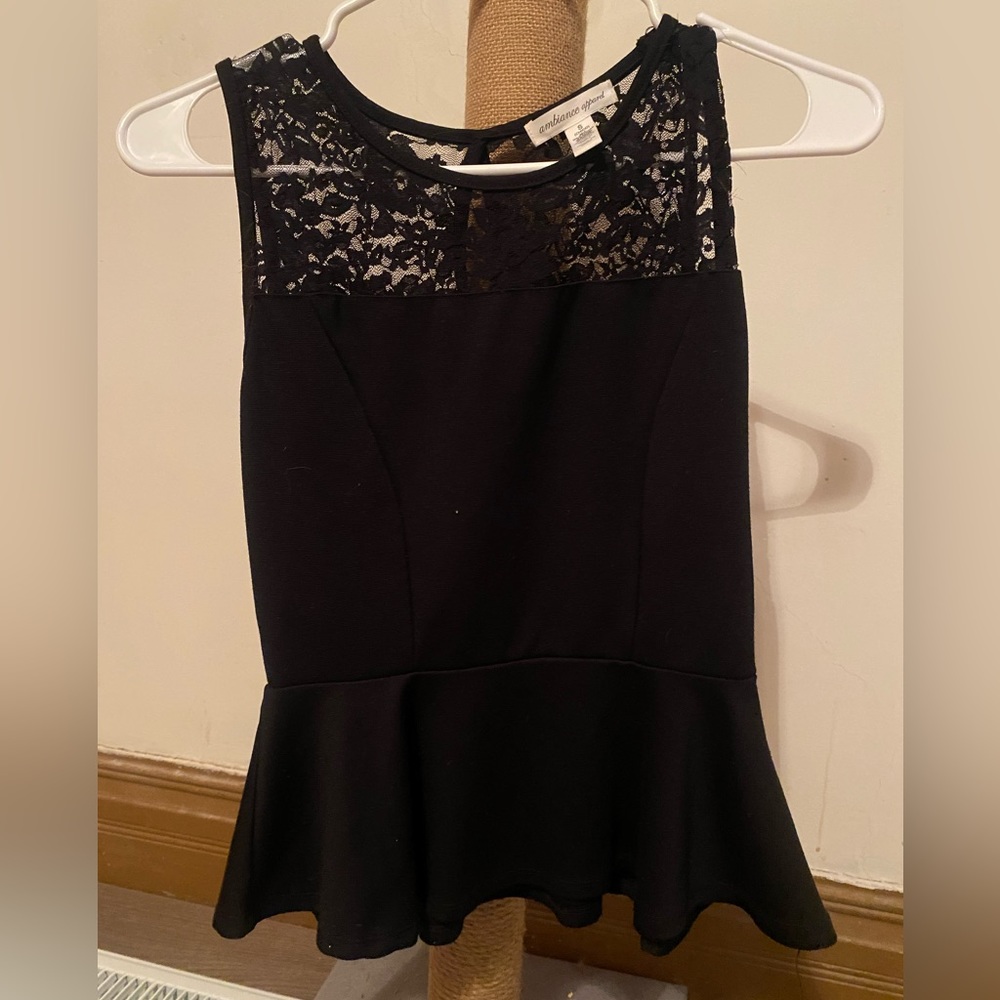 Ambience Apparel, size Small, Black, Peplum Lace Tank Top